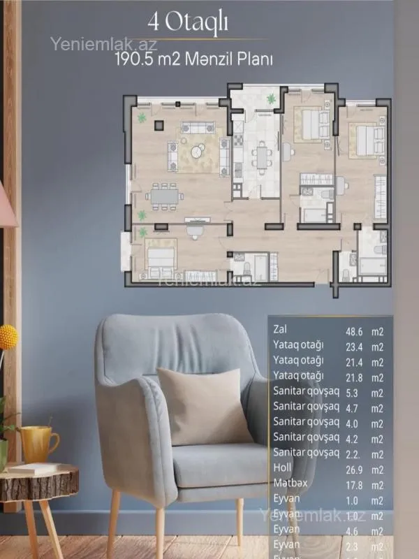 Satılır 4 otaqlı yeni tikili 191 m²
