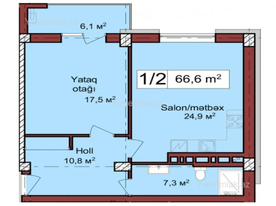 Satılır 2 otaqlı yeni tikili 67 m²