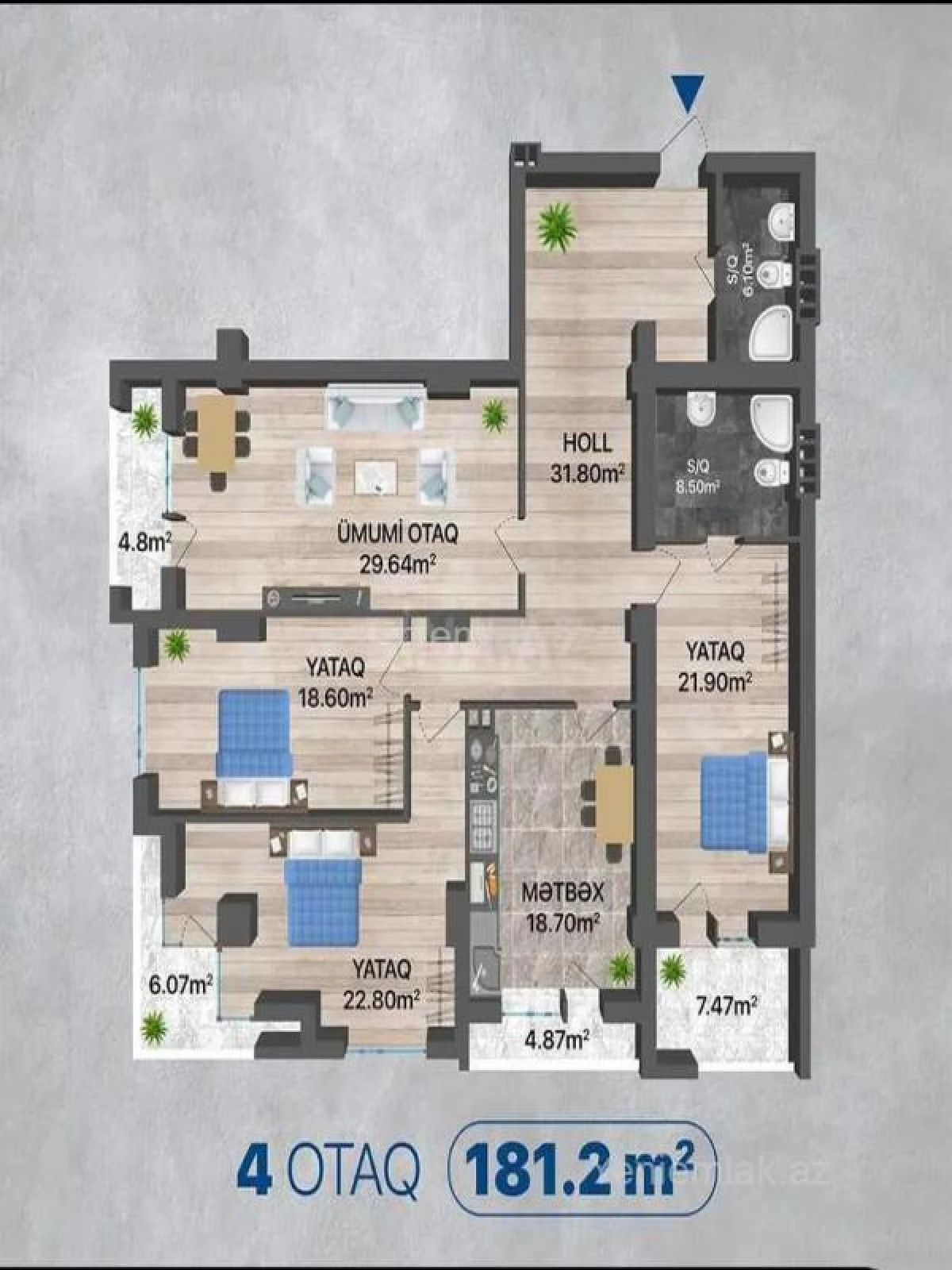 Satılır 4 otaqlı yeni tikili 181.2 m²
