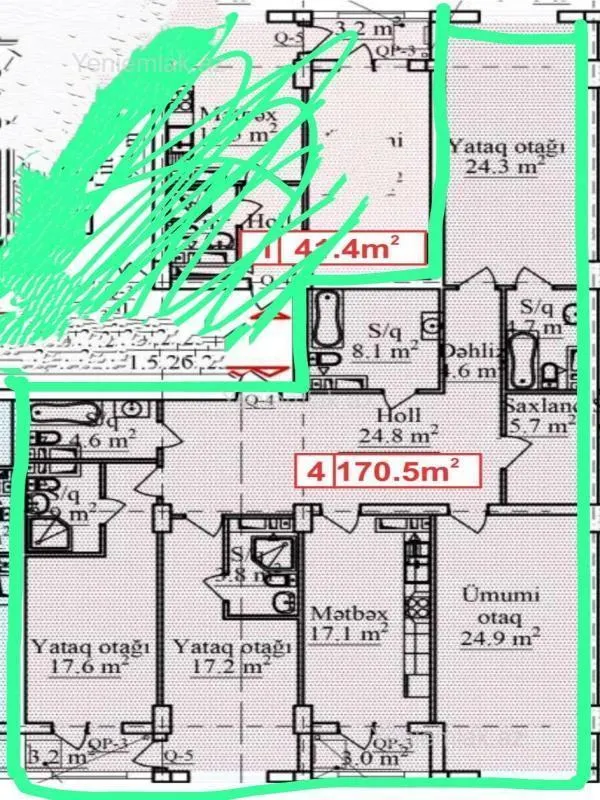Satılır 4 otaqlı yeni tikili 171 m²