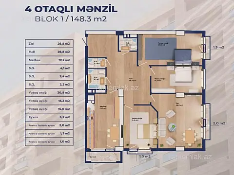 Satılır 4 otaqlı yeni tikili 150 m²