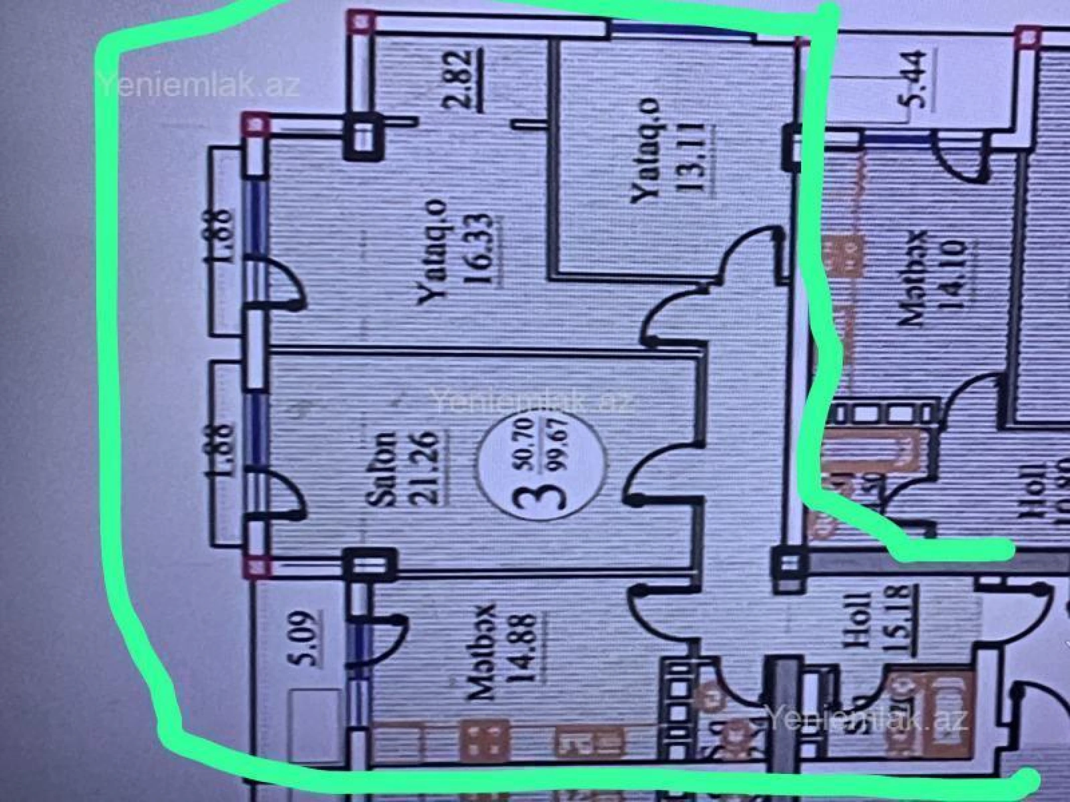 Satılır 3 otaqlı yeni tikili 100 m²