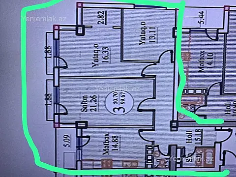 Satılır 3 otaqlı yeni tikili 100 m²