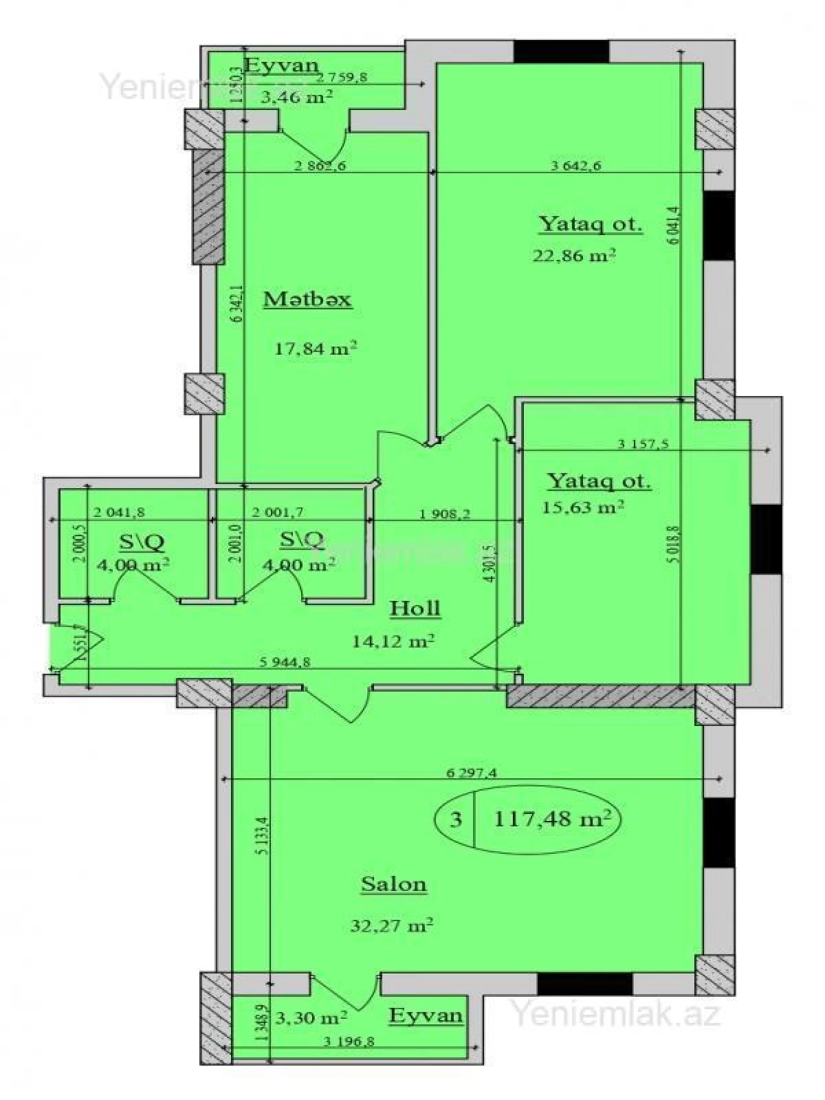 Satılır 3 otaqlı yeni tikili 118 m²
