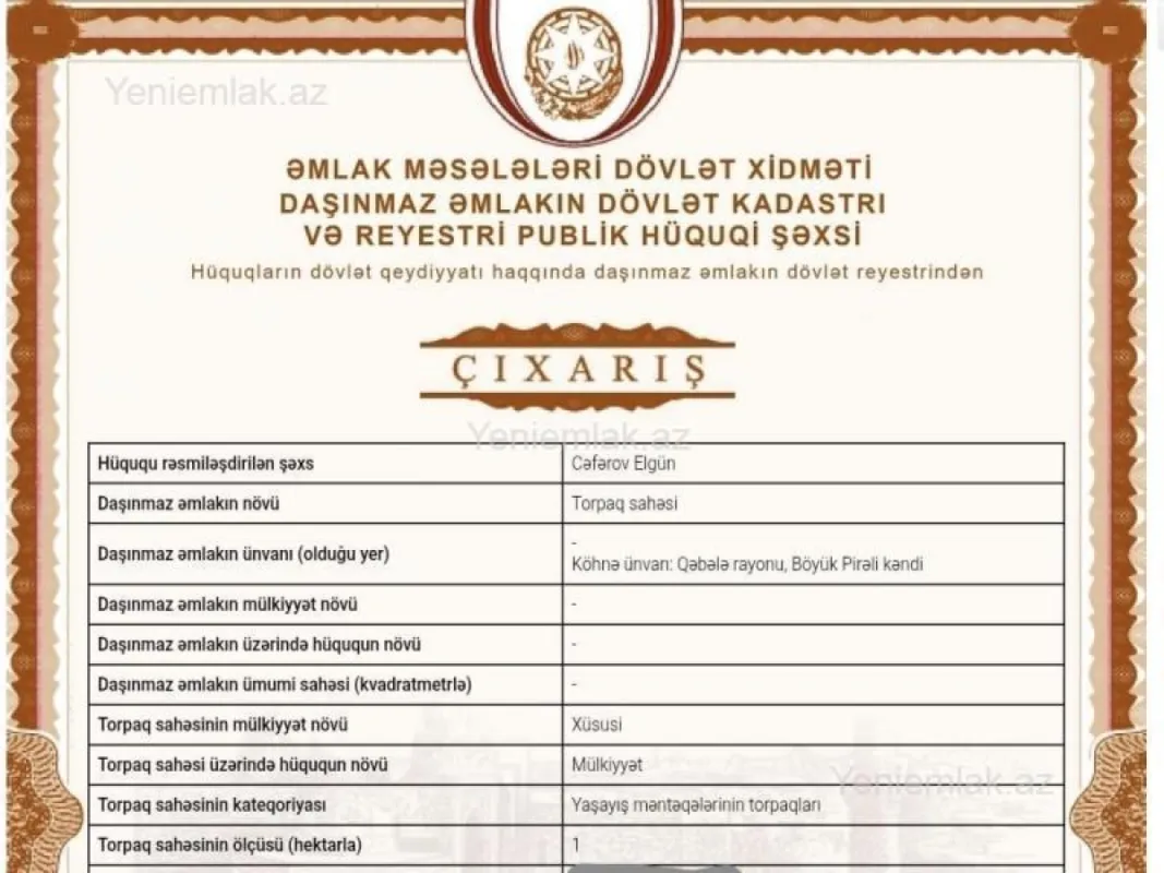 Satılır torpaq sahəsi