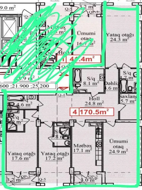 Satılır 4 otaqlı yeni tikili 170 m²