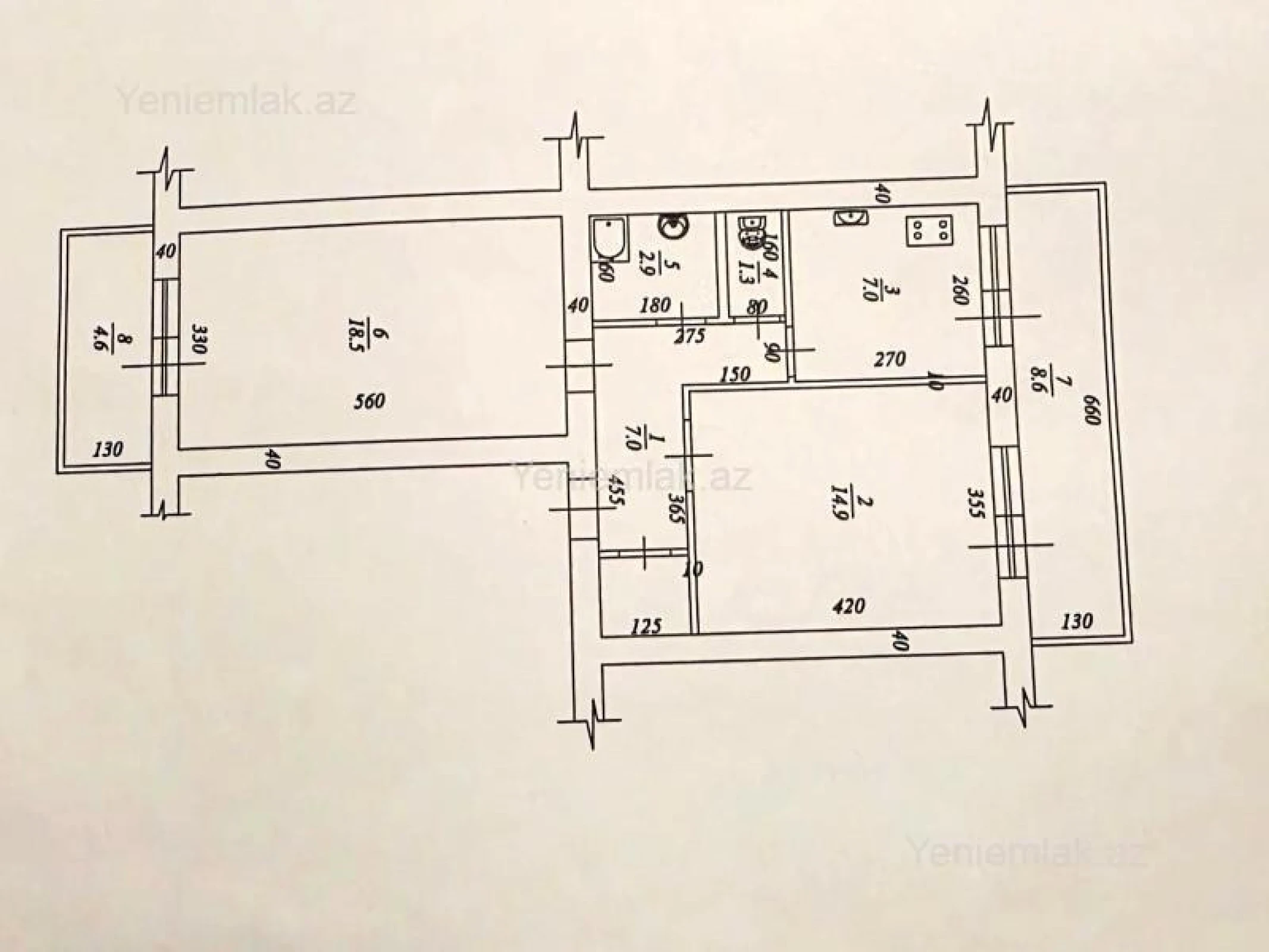 Satılır 2 otaqlı köhnə tikili 65 m²