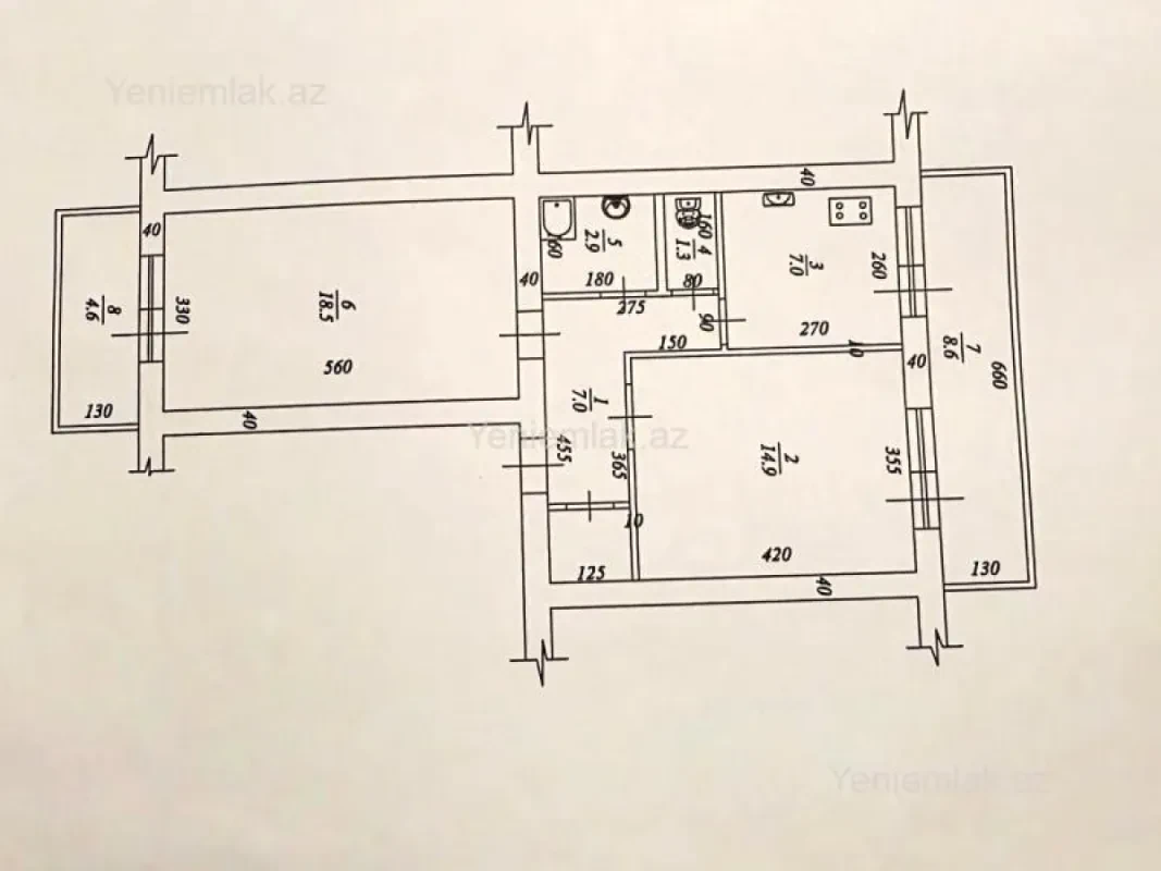 Satılır 2 otaqlı köhnə tikili 65 m²