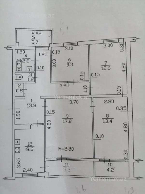 Satılır 4 otaqlı köhnə tikili 96 m²