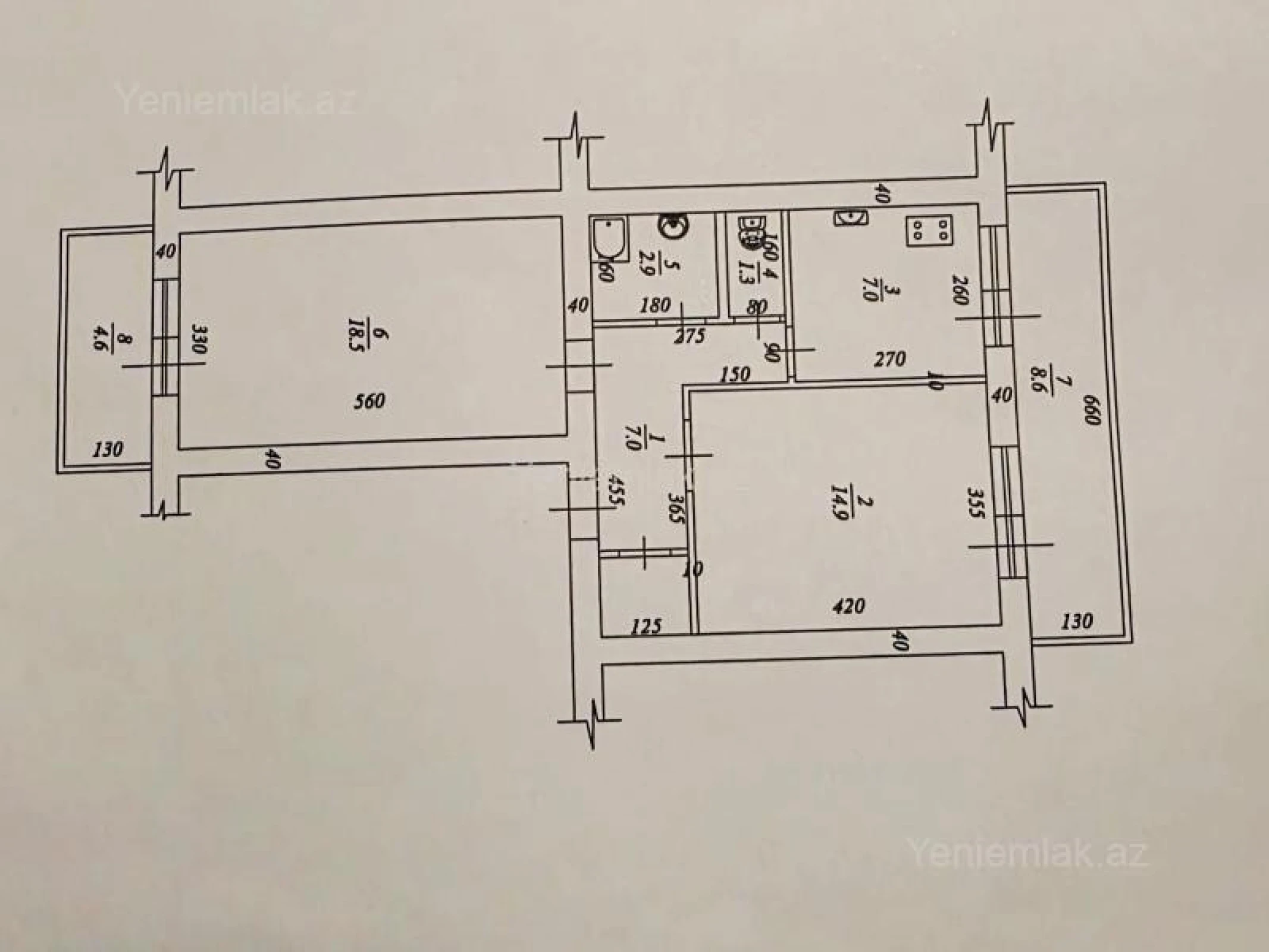 Satılır 2 otaqlı köhnə tikili 56 m²