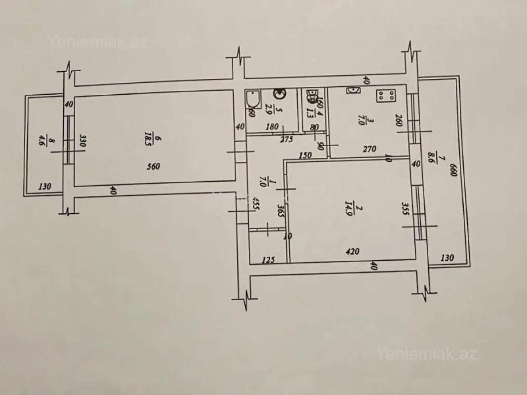 Satılır 2 otaqlı köhnə tikili 56 m²