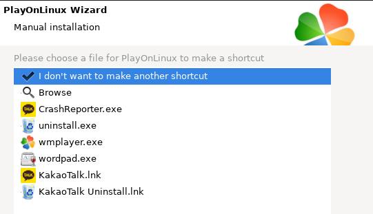 Shortcut selection window again