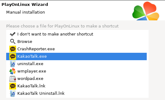 Shortcut selection window