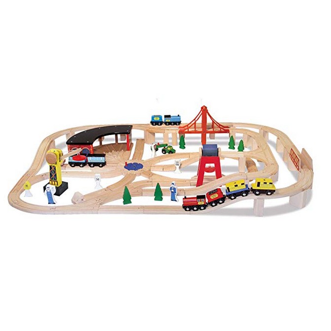 Melissa & Doug Deluxe Wooden Railway Train Set 
