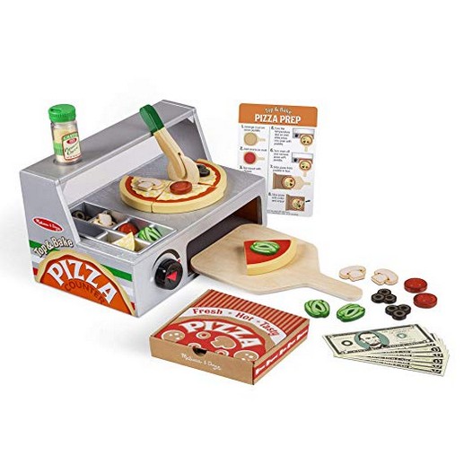 Melissa & Doug Top and Bake Wooden Pizza Counter Play Food Set 