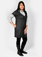 Vestido jeans com detalhes listrado