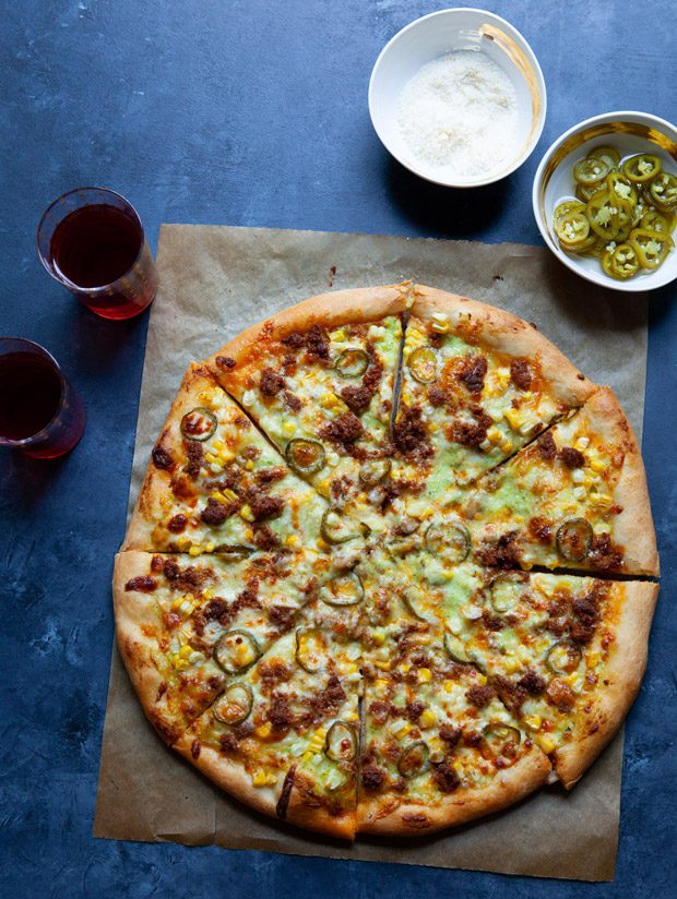 Spicy Corn and Chorizo Pizza