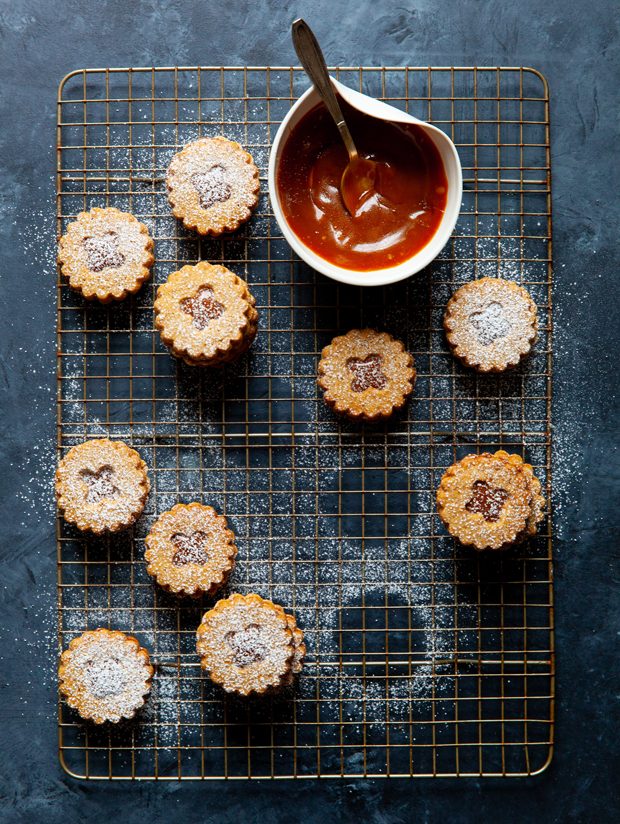 Pretzel Linzer Cookies with Salted Caramel