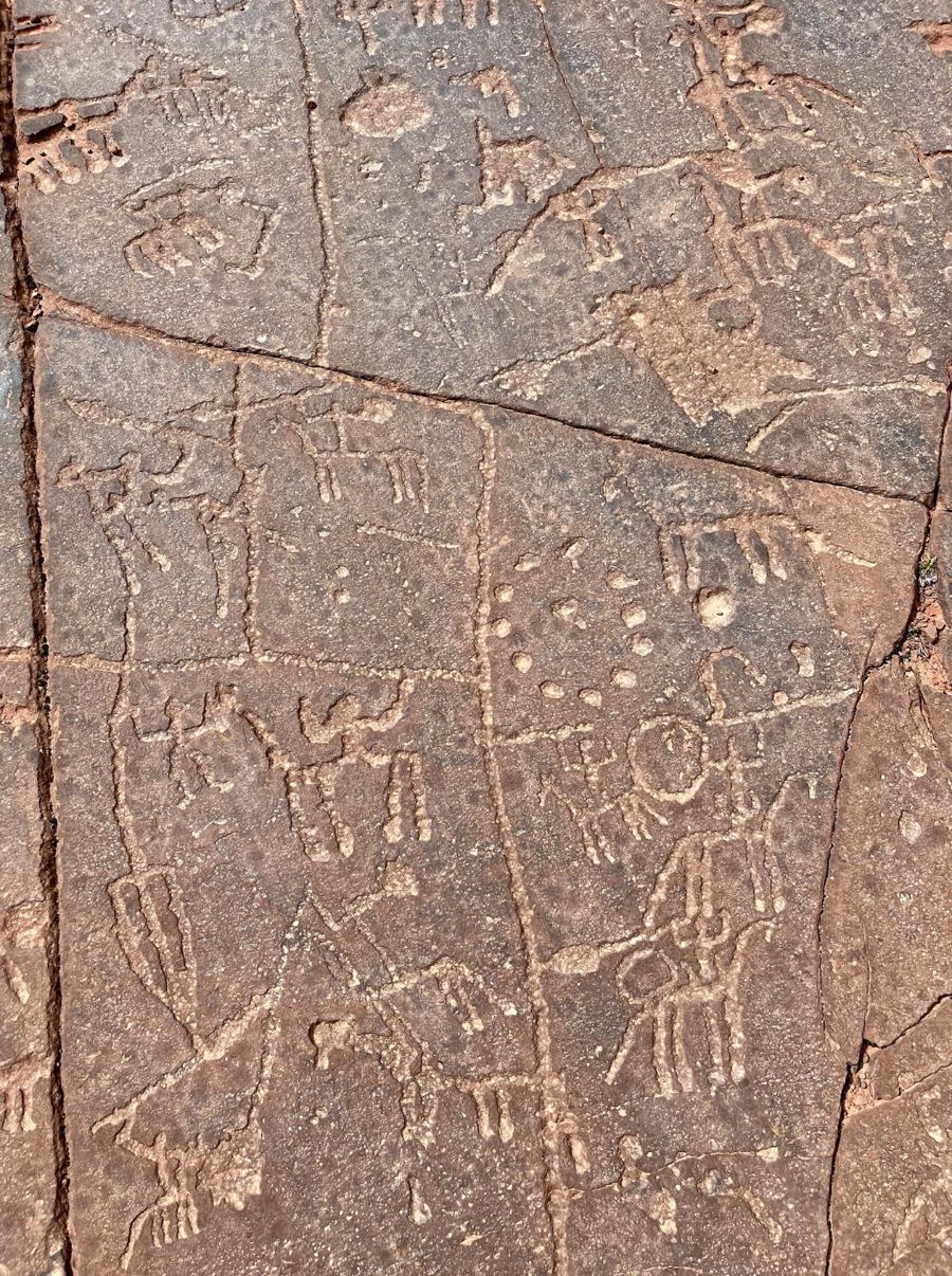 Rock panel with carvings at Tizi n'Tighrest