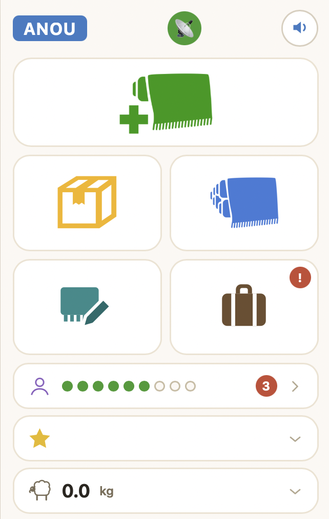 The artisan app home screen: add a product, orders, inventory, custom orders, visits, profile, reviews and wool