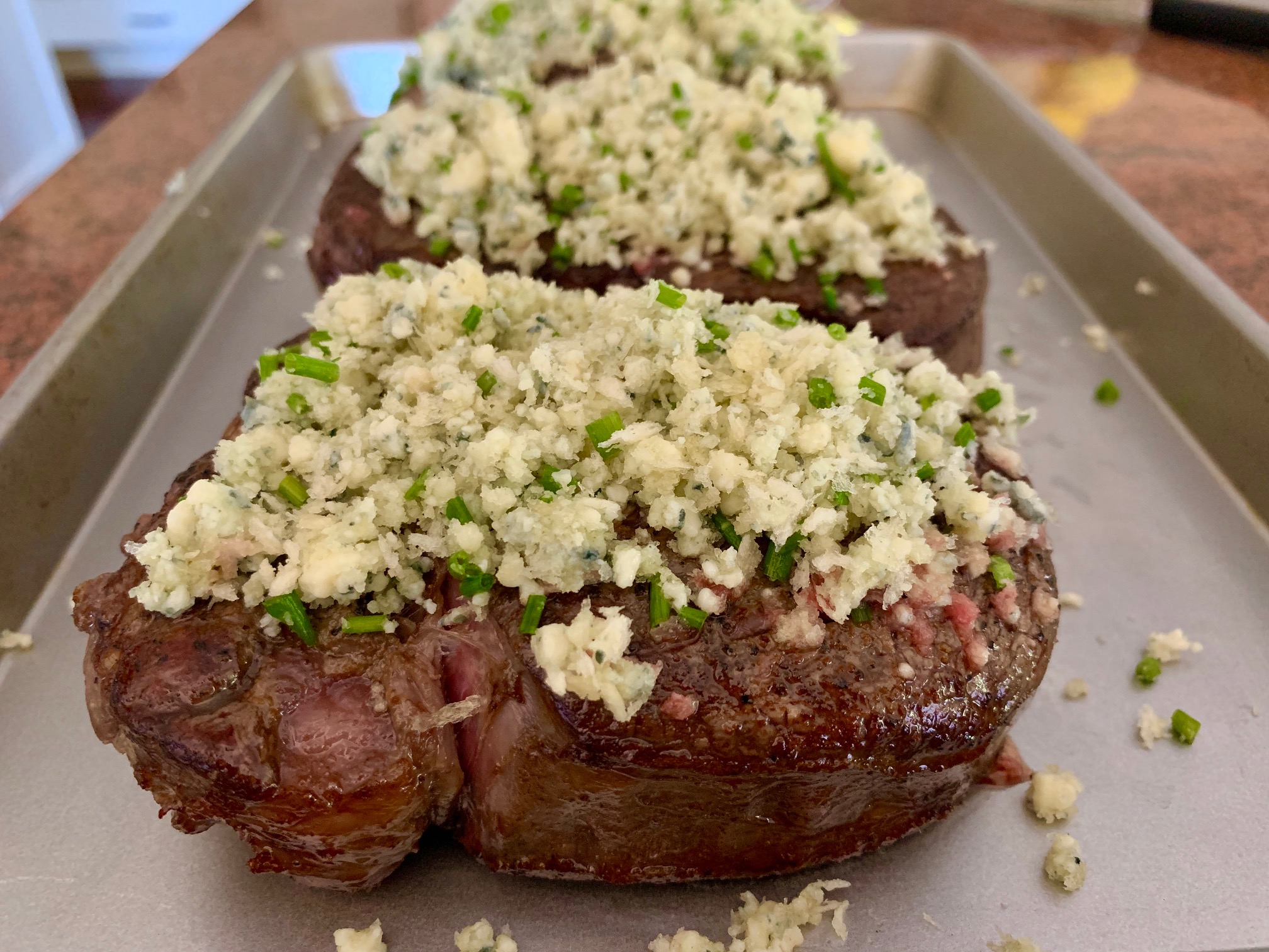 Sous Vide Blue Cheese Crusted Filet Mignon Medium Rare