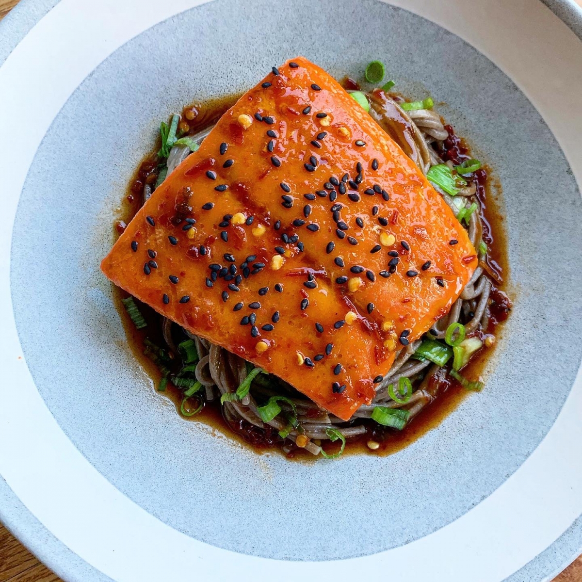 Sambal Honey Ginger Salmon with Cold Soba Noodles