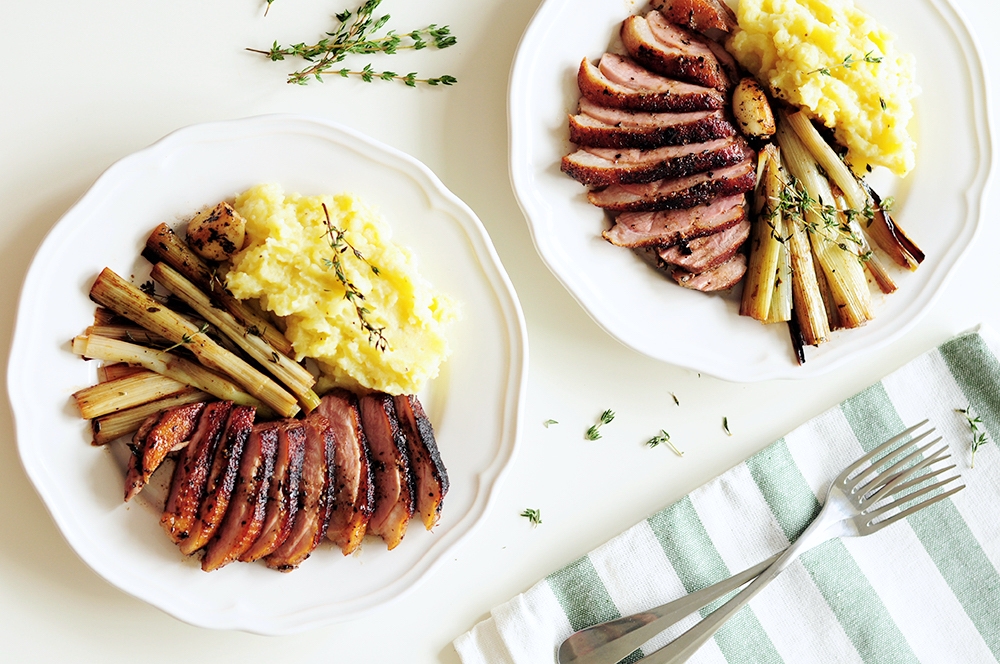 Sous Vide Duck Breast with Braised Leeks & Mashed Potatoes