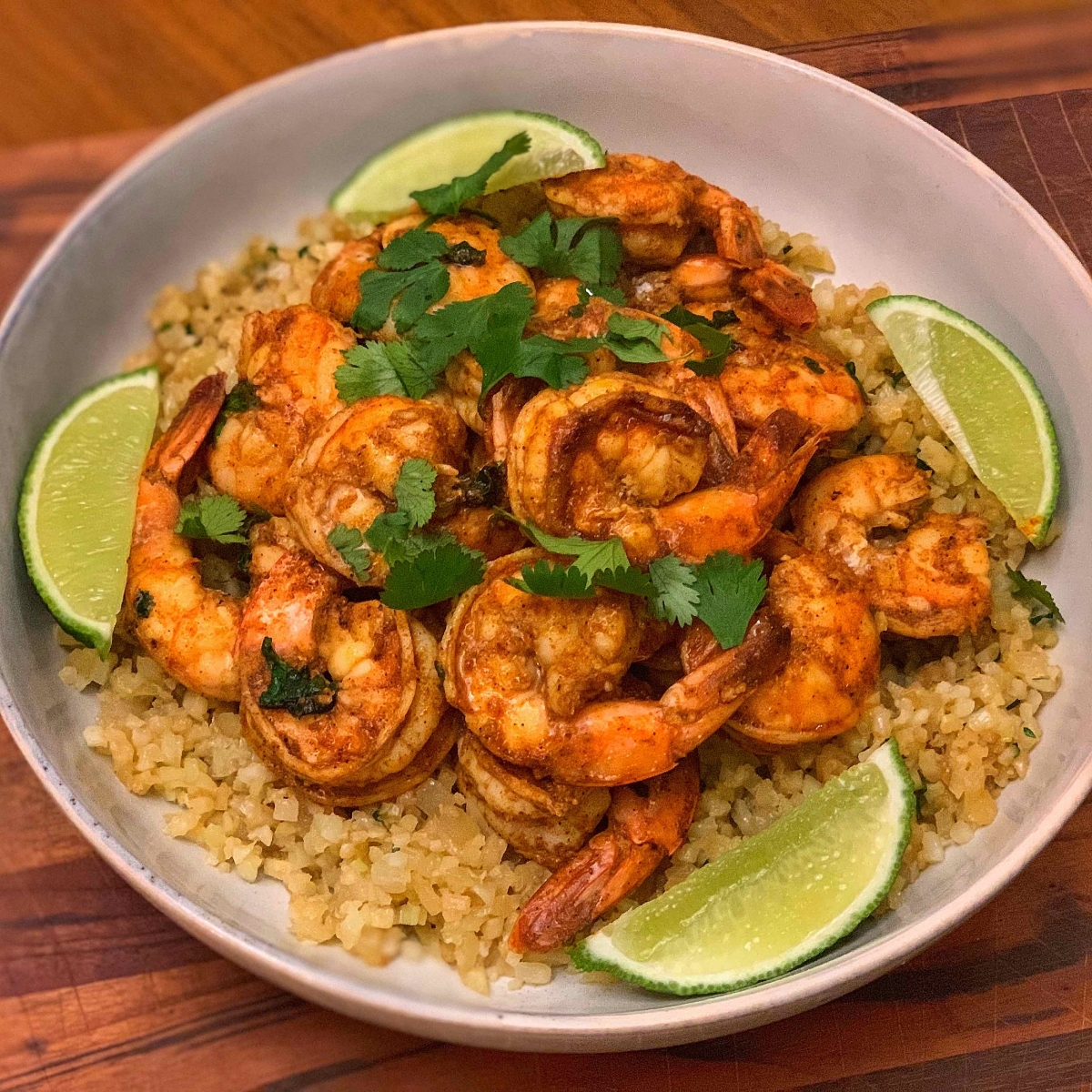 Sous Vide Ancho Chile Shrimp with Cilantro Lime Cauliflower Rice