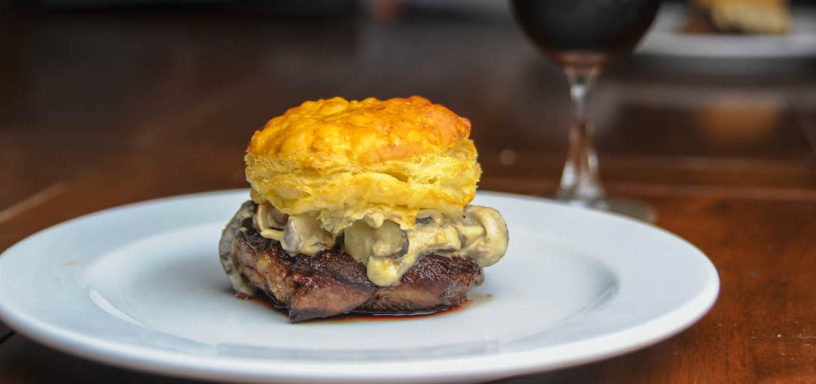 Sous Vide Beef Wellington with Cream and White Wine Mushroom Sauce