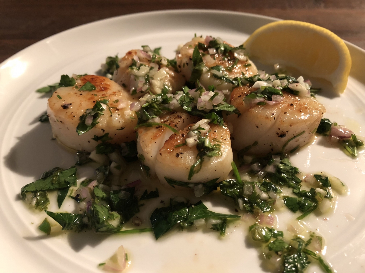 Sous Vide Scallops with Lemon Herb Salsa Verde