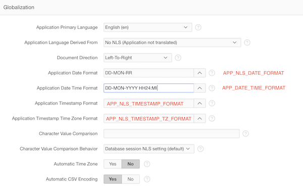 Application Attributes - Globalization