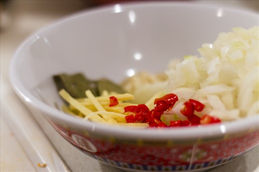 chopped ingredients ready to go into the wok