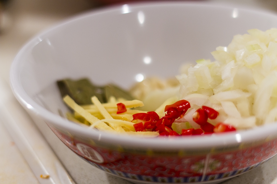 chopped ingredients ready to go into the wok