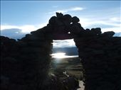 Mountain peak Pachamama, Isla Amantani, Lake Titicaca
It was a difficult climb over 13,000 ft to reach the top because of the thin air.  There was an Inka temple and this gate, and the sight of the sun going down gave me the lost strength and a peacefulness in the heart. I wanted to stay here forever.: by 30daytriptoperu, Views[726]