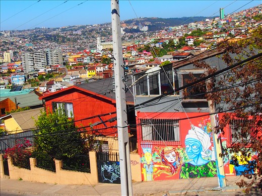 Colourful houses and colourful murals, Valparaiso