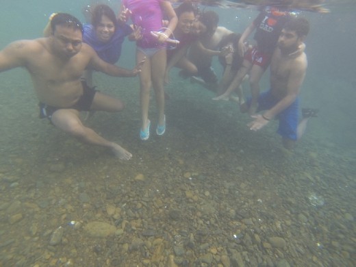 Attempting an underwater group shot