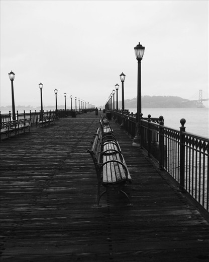 Pier 7 is almost constantly empty in the mornings, especially during cold and foggy mornings. This makes it a wonderful place to forget reality and become engulfed in the sound of waves and the occasional seagull flying overhead. 

(Taken with smartphone)