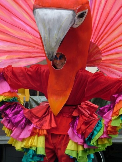 Aalborg Carnival is the largest Carnival in Scandinavia. It takes place the last week in May every year. The carnival week is for everyone – both professional, and amateur carnival groups, and everybody who wants to act on his or her instincts and create their own costume and join the celebration of life. We can see a professional participant on the first picture.