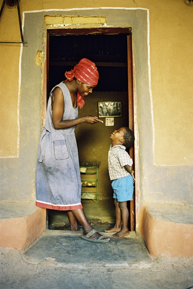 Cheekily being told off