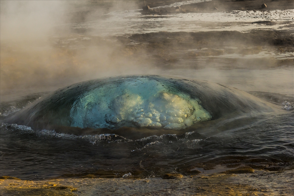 Here I Go Again - The unique moment before every eruption of the Strokkur geysir. On comparing photos with fellow photographers around me it was apparent that no two photos were identical. Each angle captured a different perspective of this fleeting moment that vanished in a blink of an eye.