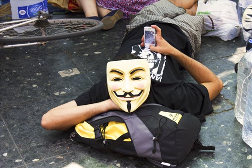 Behind the mask - Barcelona Hole

Barcelona May 25, 2011 before the cleaning intervened to vacate Plaça Catalunya from the sit-in of the 