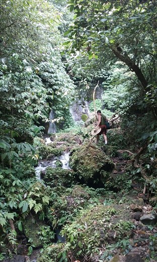 blazing a trail up a crevice in waterfall valley