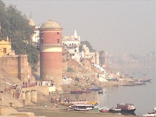 View up the ghats (river steps) from Assi Ghat