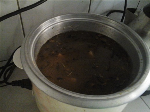 The rice cooking- covered in water