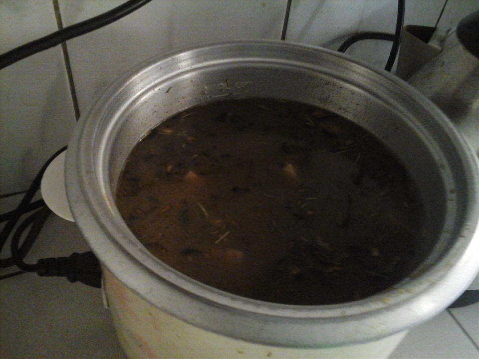 The rice cooking- covered in water