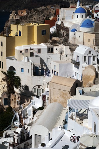 Cubistic View over the village of Oia, Santorini, Greece.