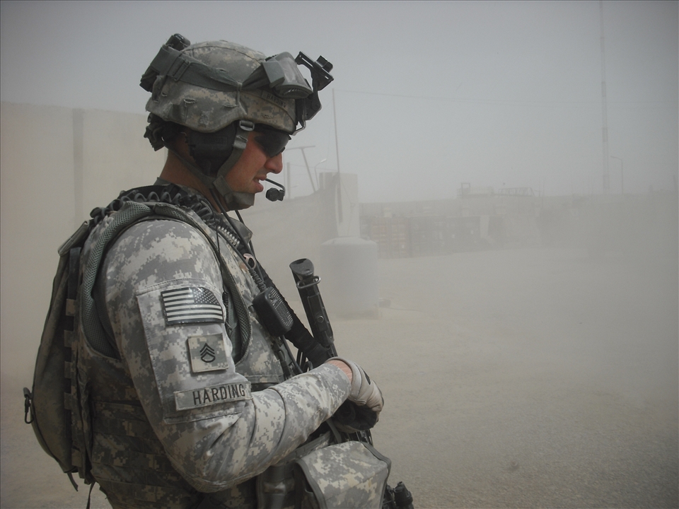 My squad leader taking a moment right before a mission in Samarra. 