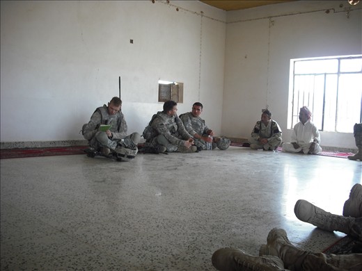 My platoon doing a meeting with a village muqtar. 