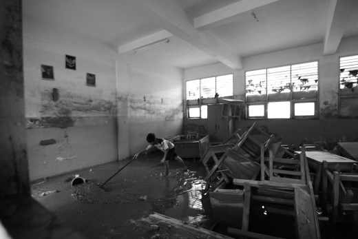 The flood washed-up schools, causing damages to schools properties.
