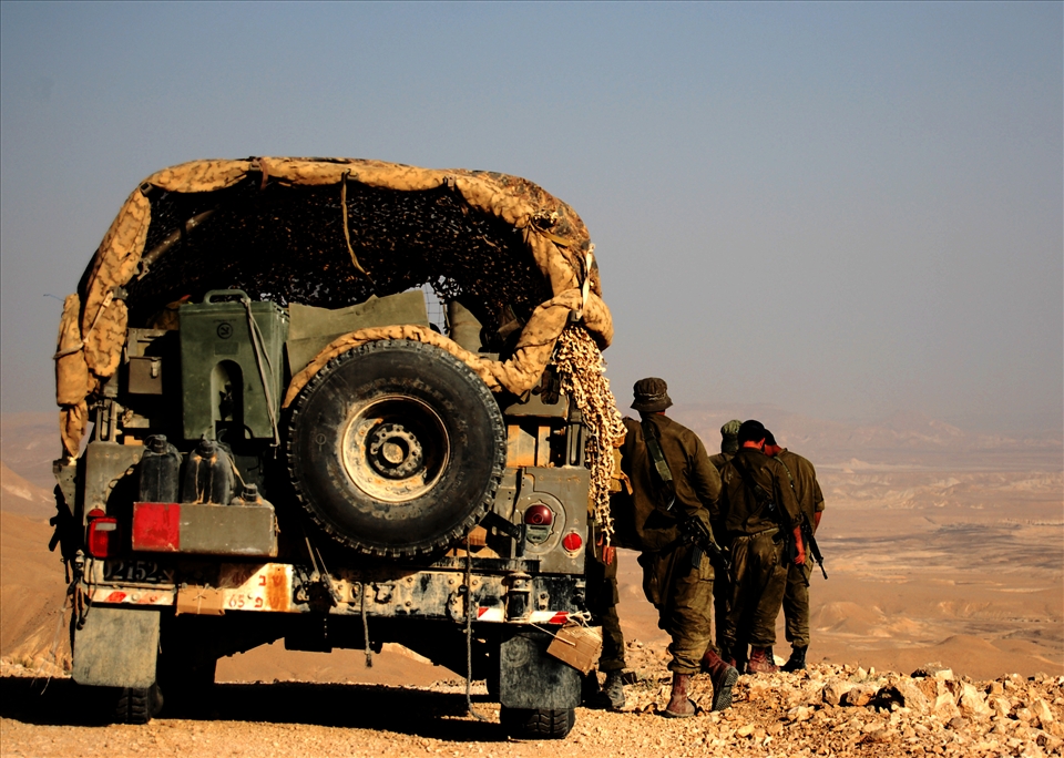 Stopping at a vantage point overlooking the border. From here starts a 7 day patrol along the seam of Asia and Africa . 